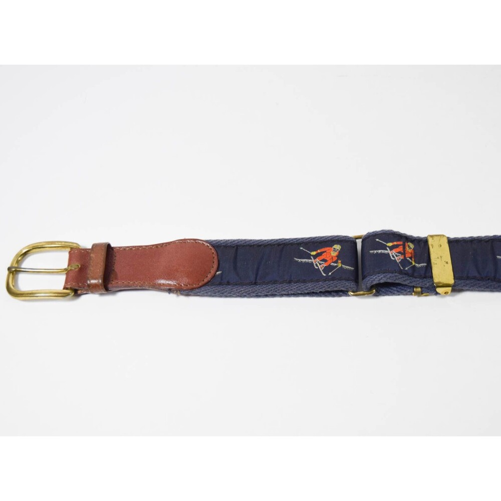 Vintage Pintail Navy Mountain Skier Solid Brass Ribbon Waist Belt Sz M - Picture 2 of 4